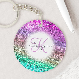 Personalisierter heller Glitzer Mermaid Monogram N Schlüsselanhänger