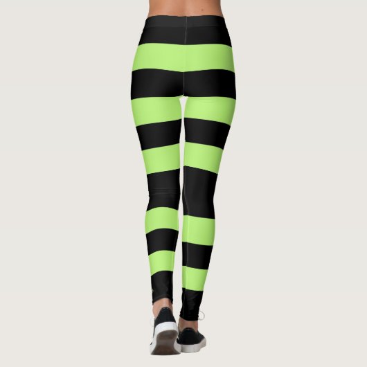 Personalisierter, heller Neon Green und Black Stri Leggings (Rückseite)