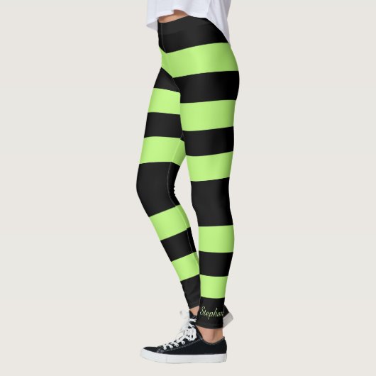 Personalisierter, heller Neon Green und Black Stri Leggings (Links)