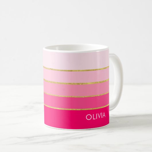 Personalisierter, heller Rosa- und Goldname Kaffeetasse (VorderseiteRechts)