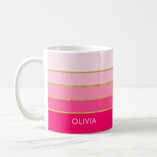 Personalisierter, heller Rosa- und Goldname Kaffeetasse (Links)