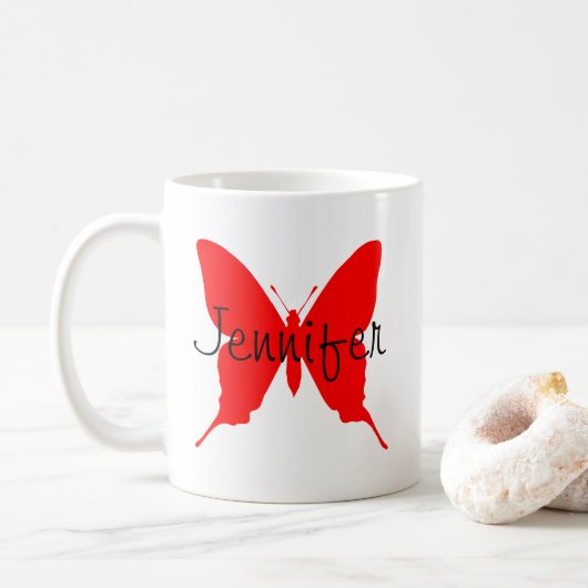 Personalisierter Helles Roter Schmetterling Kaffeetasse (Mit Donut)