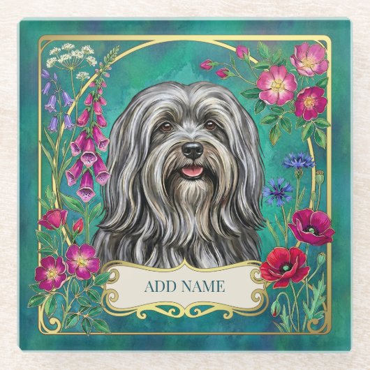 Personalisierter hellgrauer Lhasa Apso Glasunterse Glasuntersetzer (Vorderseite)