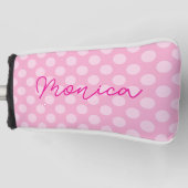 Personalisierter hellrosa Polka Dot Golf Headcover (Vorderseite)