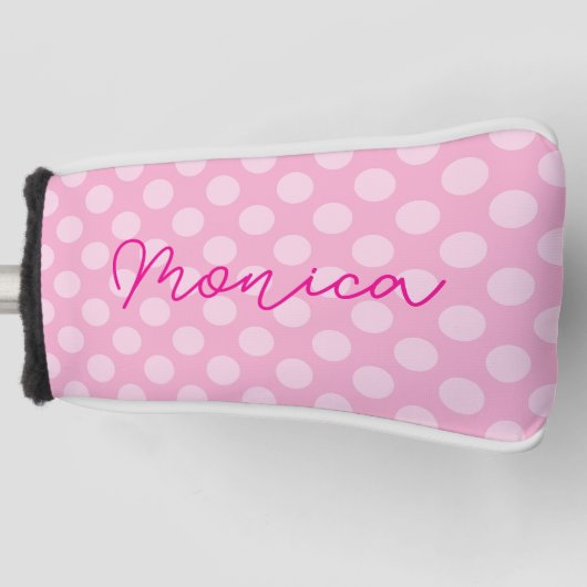 Personalisierter hellrosa Polka Dot Golf Headcover (Vorderseite)
