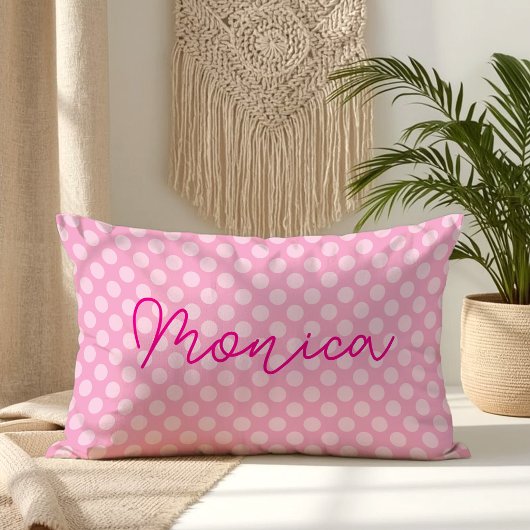Personalisierter hellrosa Polka Dot Lendenkissen