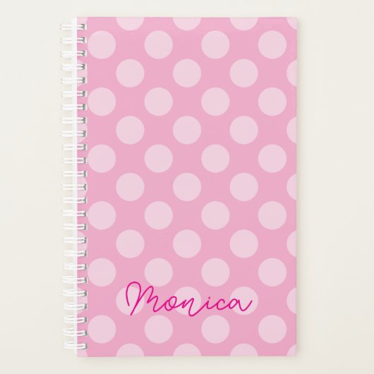 Personalisierter hellrosa Polka Dot Planer (Vorderseite)