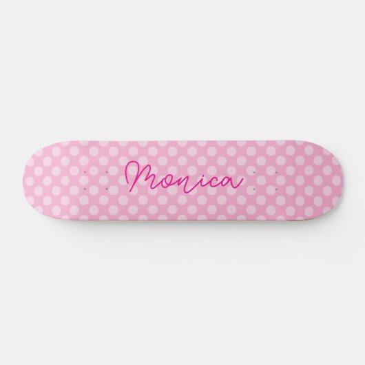Personalisierter hellrosa Polka Dot Skateboard (Horizontal)