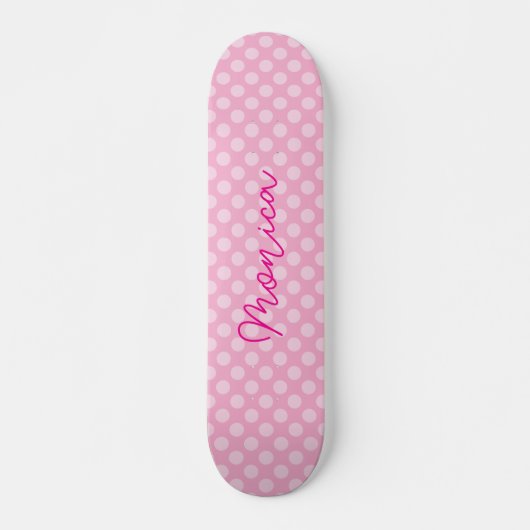 Personalisierter hellrosa Polka Dot Skateboard (Vorne)