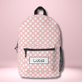 Personalisierter hellrosa und weißer Polka-Punkt Bedruckter Rucksack
