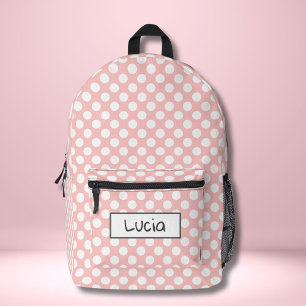 Personalisierter hellrosa und weißer Tupfen Bedruckter Rucksack