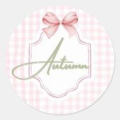 Personalisierter Herbst Baby Girl Kinderzimmer Bow Runder Aufkleber (Vorderseite)