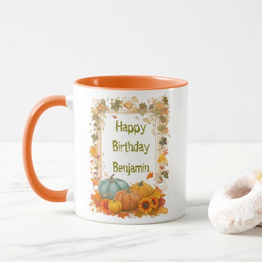 Personalisierter Herbst-Geburtstagsbecher mit Kürb Tasse (Mit Donut)