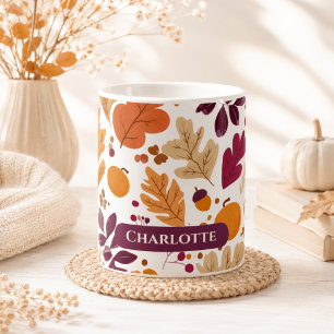 Personalisierter Herbst – Herbstblätter & Eicheln Kaffeetasse