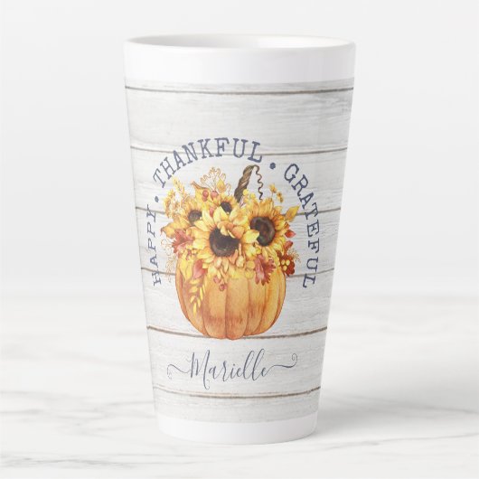 Personalisierter Herbst Pumpkin Sonnenblumen Latte Milchtasse (Vorderseite)