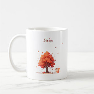 Personalisierter Herbstbaum und Eichhörnchen Kaffeetasse