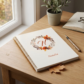 Personalisierter Herbsternte-Kranz-Monogramm Notizblock