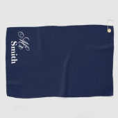 Personalisierter Herr Name Navy White Smith Golfhandtuch (Horizontal)