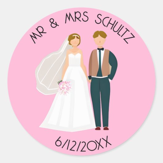 Personalisierter Herr und Frau Bride and Groom Runder Aufkleber (Vorderseite)