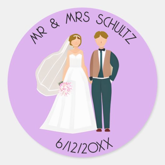 Personalisierter Herr und Frau Bride and Groom Runder Aufkleber (Vorderseite)