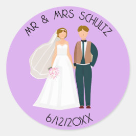 Personalisierter Herr und Frau Bride and Groom Runder Aufkleber