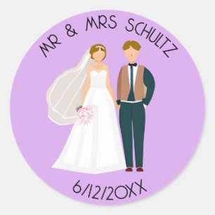 Personalisierter Herr und Frau Bride and Groom Runder Aufkleber