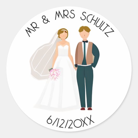 Personalisierter Herr und Frau Bride and Groom Runder Aufkleber (Vorderseite)