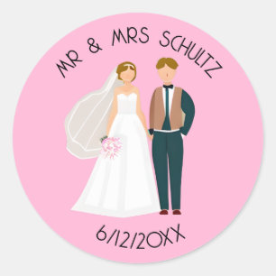 Personalisierter Herr und Frau Bride and Groom Runder Aufkleber