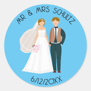 Personalisierter Herr und Frau Bride and Groom Runder Aufkleber