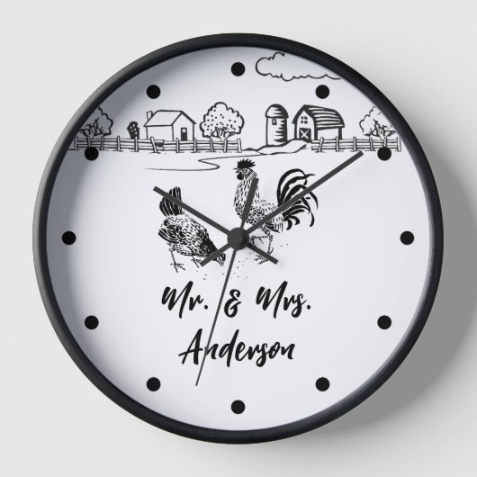 Personalisierter Herr und Frau Chickens Rooster He Uhr (Vorderseite)