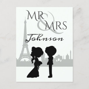Personalisierter Herr und Frau Wedding Eiffel Towe Postkarte