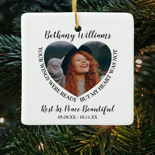 Personalisierter Herz-Foto-Gedenk-Weihnachtsbaum Keramikornament