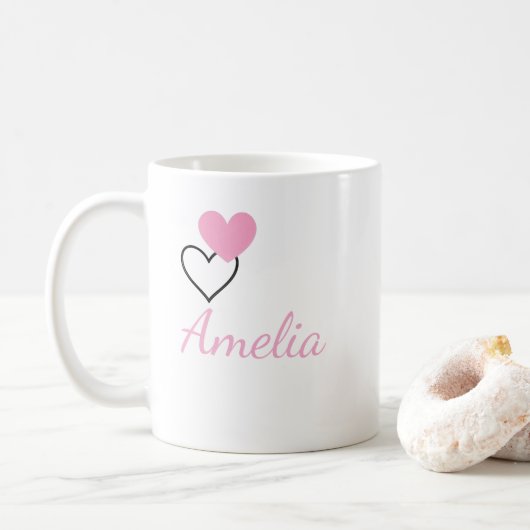 Personalisierter Herz Namensbecher – Zweifarbig ge Kaffeetasse (Mit Donut)