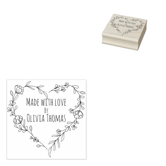 Personalisierter Herzkranz "Made with Liebe" Gummistempel (Stempel)
