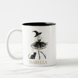 Personalisierter Hexen- und schwarzer Katzenbecher Zweifarbige Tasse