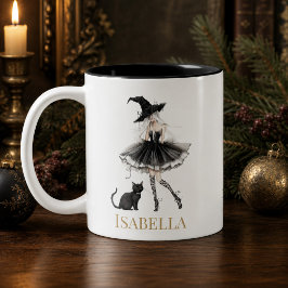 Personalisierter Hexen- und schwarzer Katzenbecher Zweifarbige Tasse