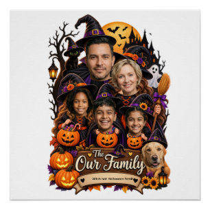 Personalisierter Hexenhut Halloween-Familie Benu Poster