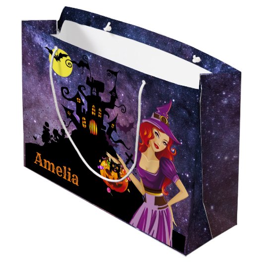Personalisierter Hexentrick oder Treatbeutel Große Geschenktüte (Rückseite Schrägansicht)