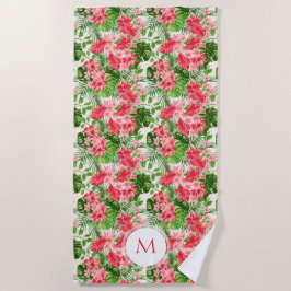 Personalisierter Hibisken Blume Monogram Badetuch