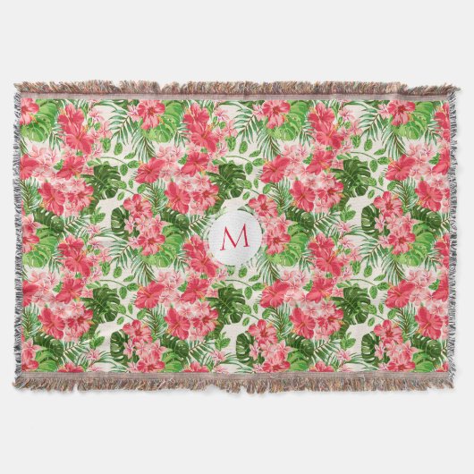Personalisierter Hibisken Blume Monogramm T Blanke Decke (Vorderseite)