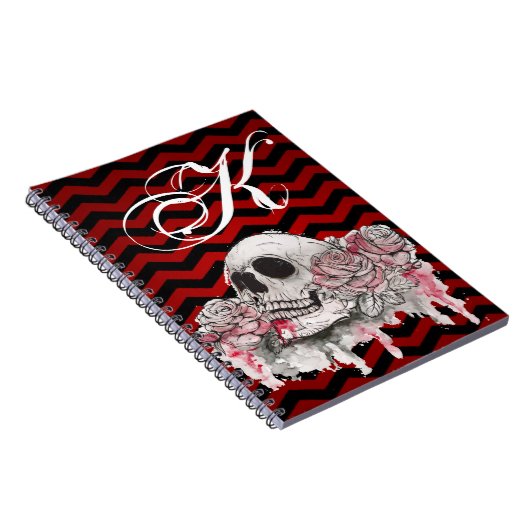 Personalisierter Hinweis: Rose Skull Gothic Zickza Notizblock (Rechte Seite)