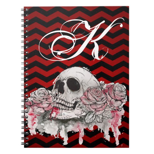 Personalisierter Hinweis: Rose Skull Gothic Zickza Notizblock (Vorderseite)
