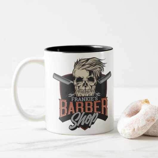 Personalisierter Hipster aus Friseursalon Skull un Zweifarbige Tasse (Mit Donut)