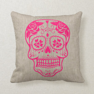 Personalisierter Hipster Zucker-Schädel Neon-Pink Kissen