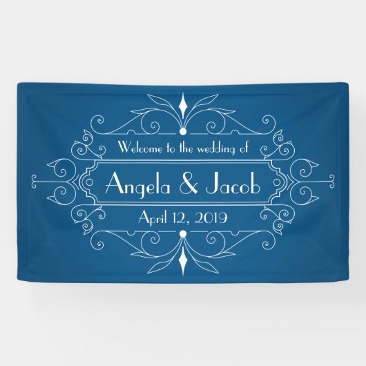 Personalisierter Hochzeitbanner Vintag Marine Blue Banner (Horizontal)