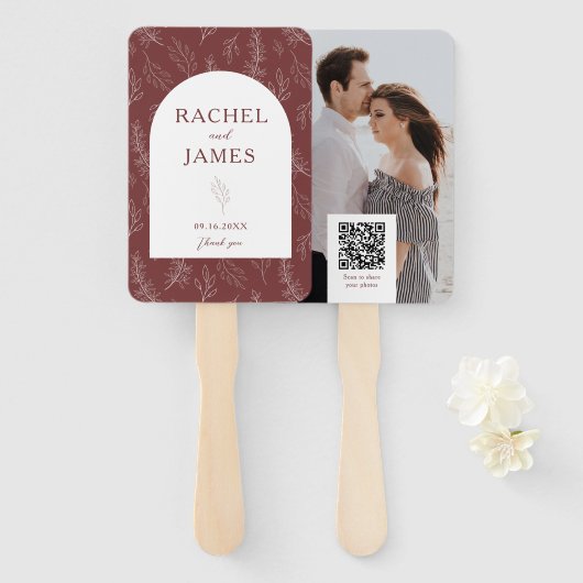 Personalisierter Hochzeits-Foto-QR-Code-Terrakotta Fächer (Vorne und Hinten)