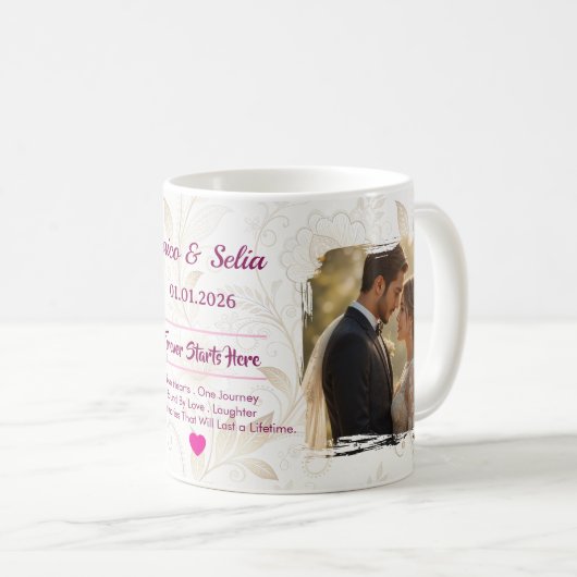 Personalisierter Hochzeitsbecher | Benutzerdefini Kaffeetasse (VorderseiteRechts)