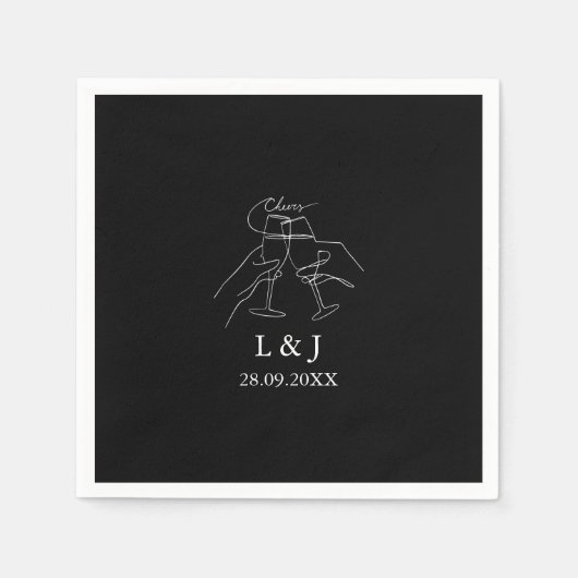 Personalisierter Hochzeitscocktail mit Schwarz-Min Serviette (Vorderseite)
