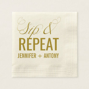 Personalisierter Hochzeitscocktail "Sip & Repeat" Serviette