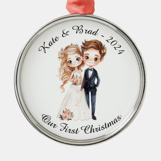Personalisierter Hochzeitscouch, unser erstes Weih Ornament Aus Metall (Vorne)